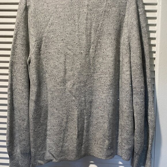 NWT LOFT V-Neck Silver Sequin Gray Sweater - Picture 4 of 6